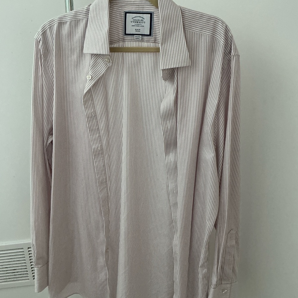 Charles Tyrwhitt Men's Striped Dress Shirt - White and Gray